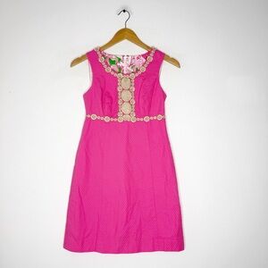 Lilly Pulitzer Pink Rosie Shift Textured Embellished Sleeveless Dress | Size 00